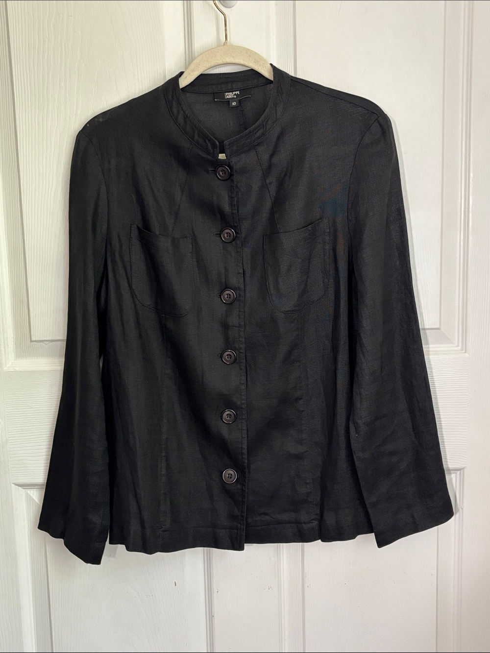 PARIS PHILIPPE ADEC Black Button-Front Linen Shirt Jacket Shacket size 10